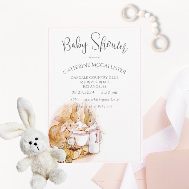 Beatrix Potter Bunny Pink Girl Baby Shower Invitation (Creator Uploaded)