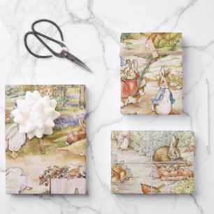 Beatrix Potter Cute Peter the Rabbit and Friends Wrapping Paper Sheet