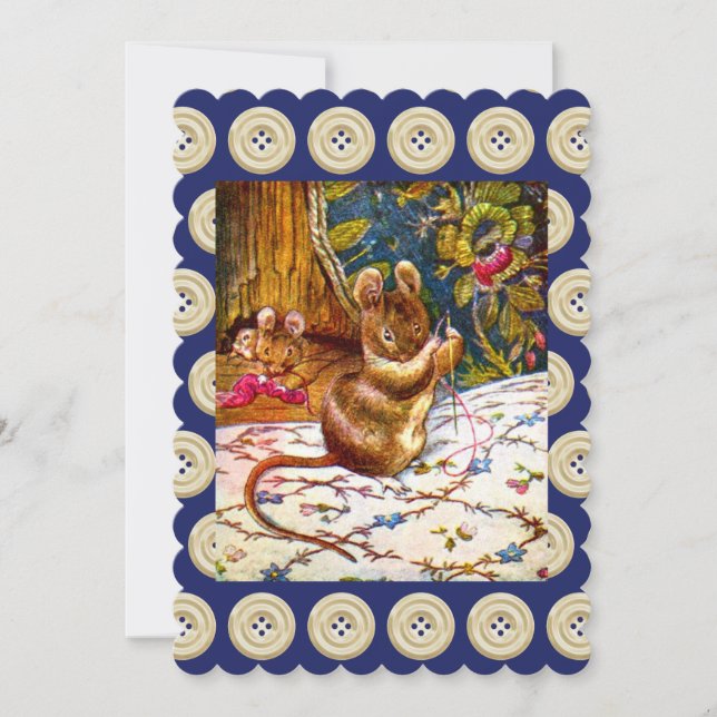 Beatrix potter mouse cute vintage sewing invitation (Front)