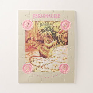 Beatrix potter mouse cute vintage sewing pink jigsaw puzzle