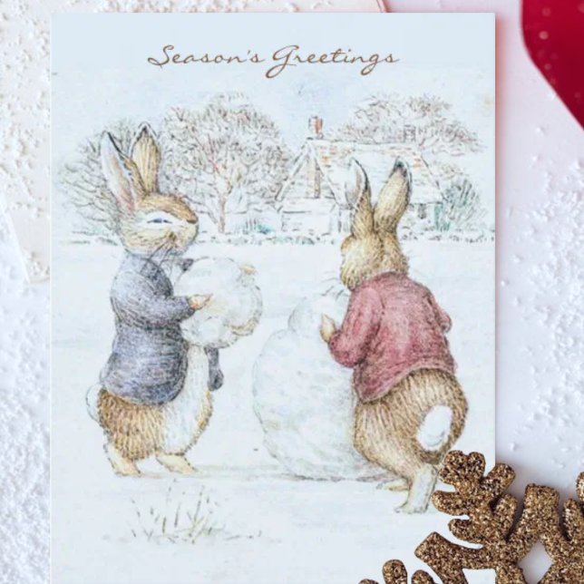 Beatrix Potter Snowman and Bunnies Holiday  Card (Creator Uploaded)