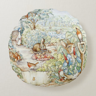 Beatrix Potter Storybook Characters Garden Round Cushion