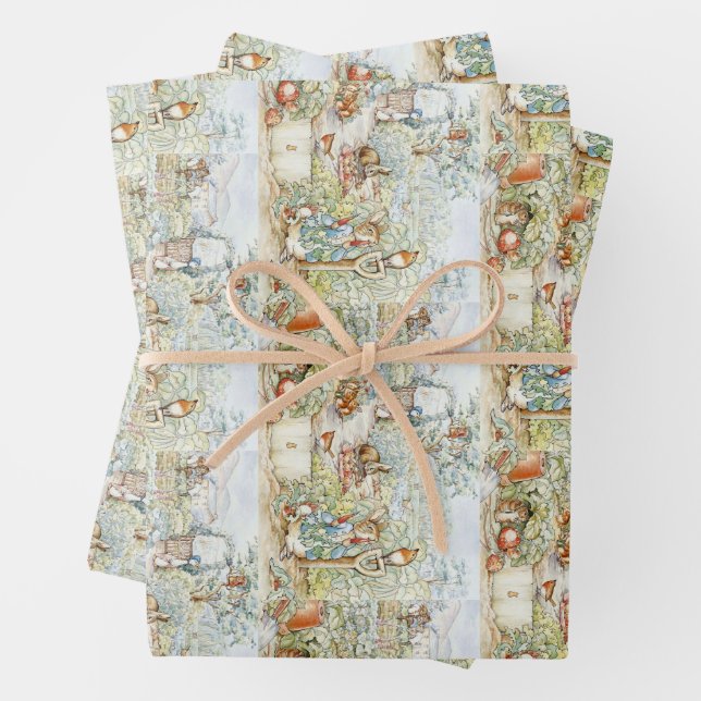 Beatrix Potter Storybook Characters Garden Wrapping Paper Sheet (In situ)