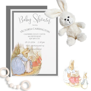 Beatrix Potter Watercolor Grey Baby Boy Shower Invitation