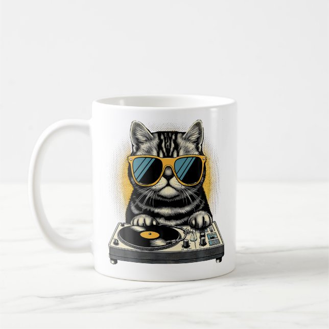 Beats Feline Dj Cat Synthwave Kitty Mix Coffee Mug (Left)