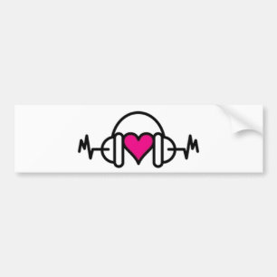 Beats of Love   Pink heart with pulse & headphone Bumper Sticker