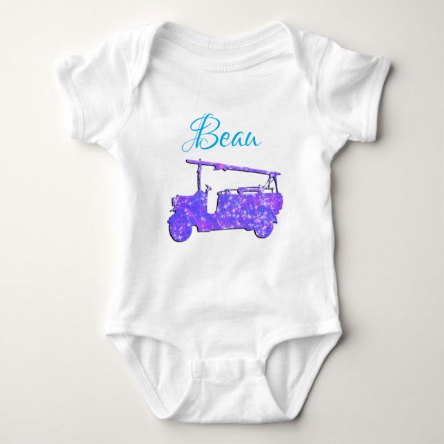 Beau Name With Fire Truck, Baby Bodysuit (Front)