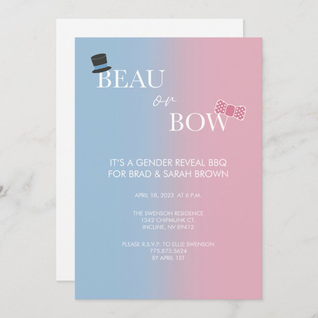 Beau or Bow Gender Reveal Party Invitation (Front/Back)