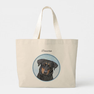 Beauceron Black and Tan Painting Sheepdog Dog Art Large Tote Bag