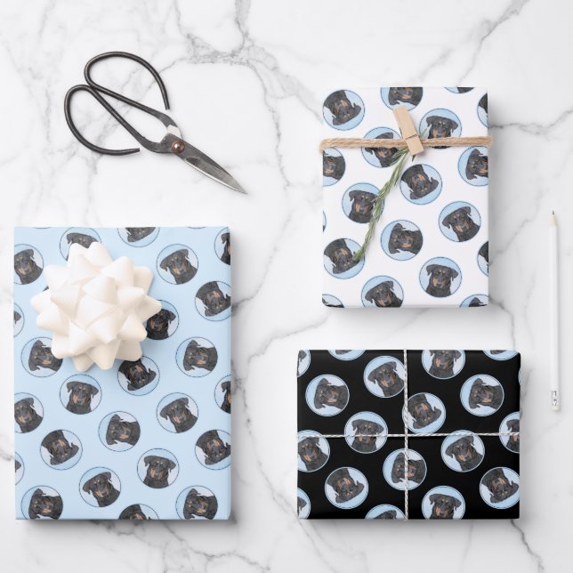 Beauceron Black and Tan Painting Sheepdog Dog Art Wrapping Paper Sheet (Front)