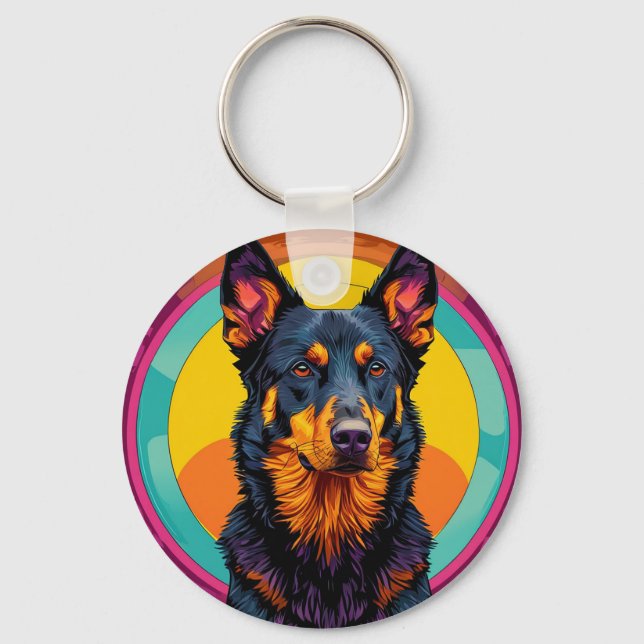Beauceron dog Colourful Illustration Key Ring (Front)