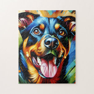 Beauceron Dog Portrait Acrylic Art Print Dog Lover Jigsaw Puzzle