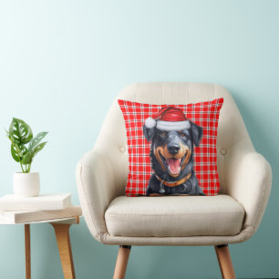 Beauceron Dog Red Holiday Plaid Christmas Cushion