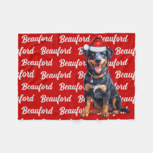 Beauceron on Red with Name Christmas Dog Fleece Blanket