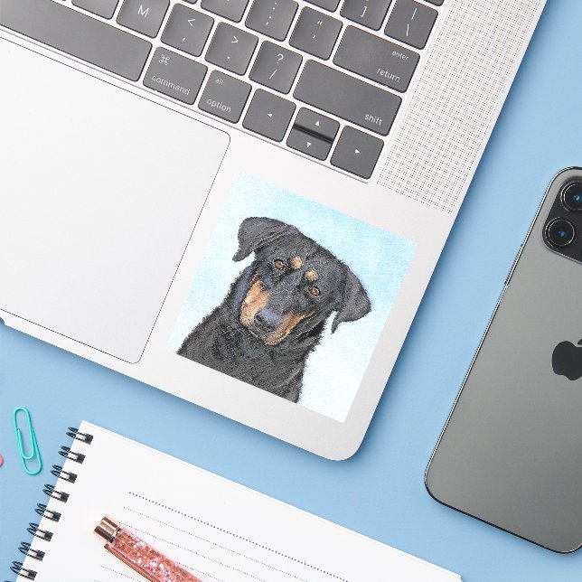 Beauceron Painting - Cute Original Dog Art (Laptop w/ iPhone)