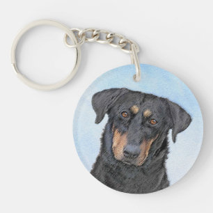 Beauceron Painting - Cute Original Dog Art Key Ring