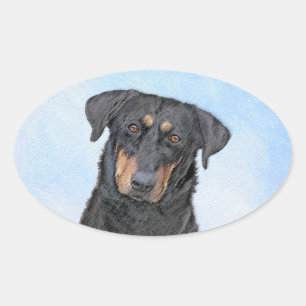 Beauceron Painting - Cute Original Dog Art Oval Sticker