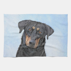 Beauceron Painting - Cute Original Dog Art Tea Towel