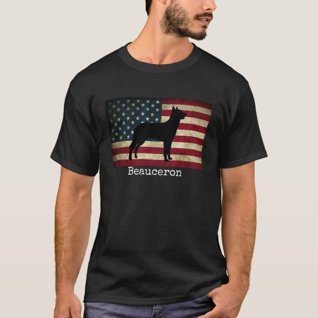 Beauceron with American Flag T-Shirt (Front)