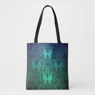 Beaufitul Deep Teal Green Blue Intricate Damask Tote Bag