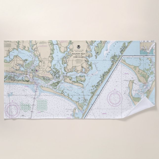 Beaufort Inlet and Part of Core Sound Chart Beach Towel (Front)