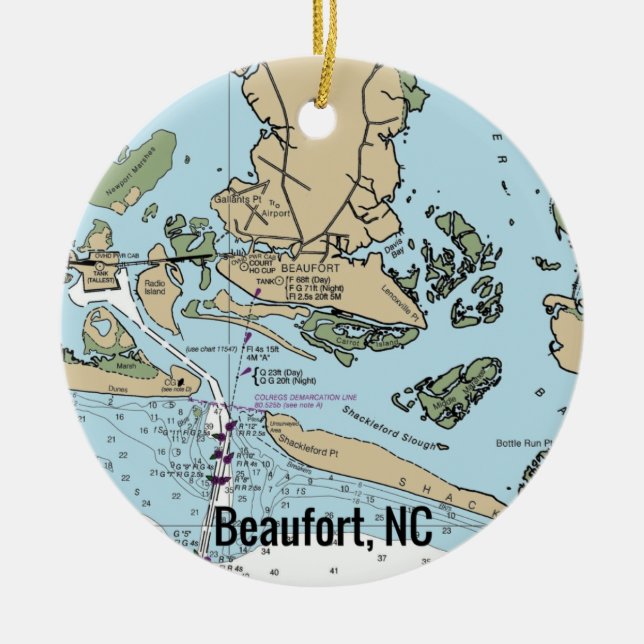 Beaufort NC Chart Ceramic Tree Decoration (Front)