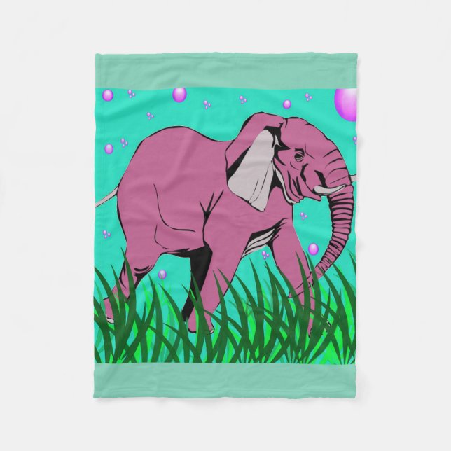 Beauiful Pink Elephant Fleece Blanket (Front)