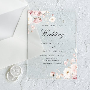 Beauitful Soft Blush Floral Wedding Acrylic Invitations