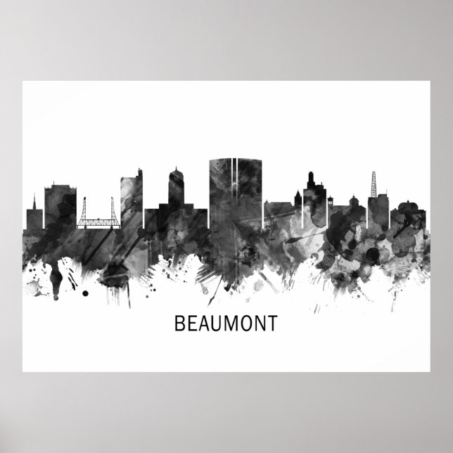 Beaumont Texas Skyline BW Poster (Front)