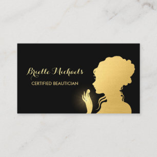 Beautician Black and Faux Gold Woman Makeup Artist Business Card