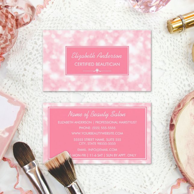 Beautician Elegant Pink Bokeh Beauty Salon Business Card (Beautician Elegant Pink Bokeh Beauty Salon Business Cards)
