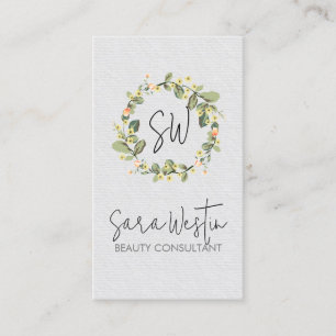 Beautician Flower Monogram Beauty Business Card