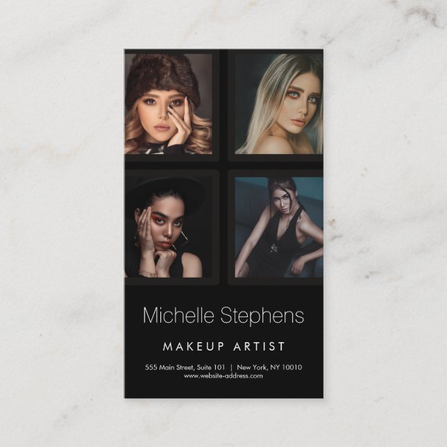 Beautician Hair and Makeup Artist Black  Business Card (Front)