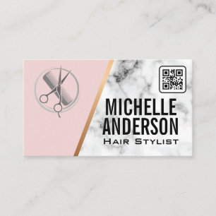Beautician QR Code Pink Marble Business Card
