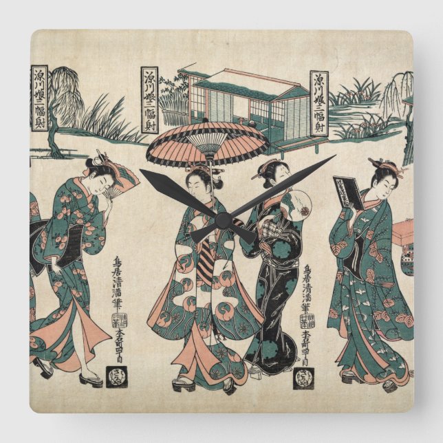 Beauties from Fukagawa. Triptych Square Wall Clock (Front)