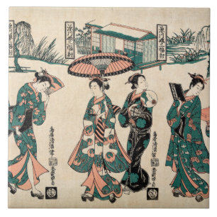 Beauties from Fukagawa. Triptych Tile