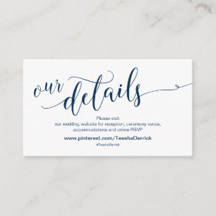 Beautifu Navy Blue, Wedding Website Details Enclosure Card
