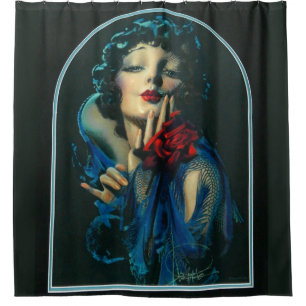 beautiful 1920s woman print shower curtain