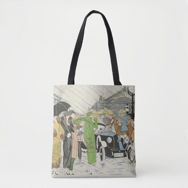 Beautiful 1930s fashion, street scene tote bag (Front)