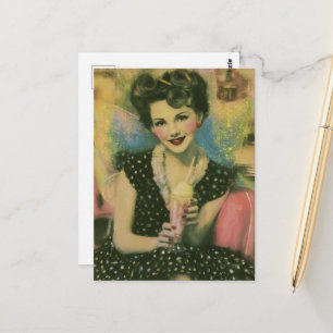Beautiful 1950s Fairy at the Ice Cream Shop Postcard