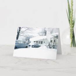 Beautiful 1950's Snow Covered House and Cars Card
