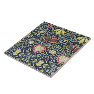 Beautiful 19th Century Floral Pattern Green Red Tile