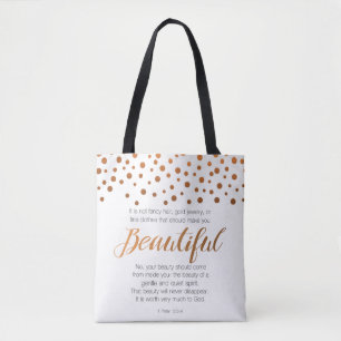 Beautiful, 1 Peter 3 Scripture Verse Tote Bag