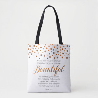 Beautiful, 1 Peter 3 Scripture Verse Tote Bag