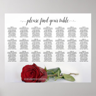 Beautiful 21 Table Red Rose Wedding Seating Chart