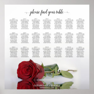 Beautiful 21 Table Red Rose Wedding Seating Chart