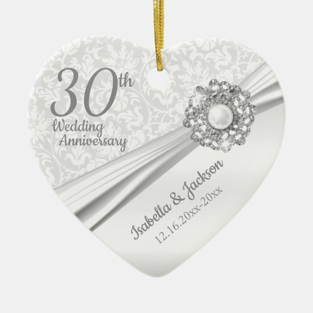 Beautiful 30th Pearl Jewel Anniversary Ceramic Tree Decoration (Front)