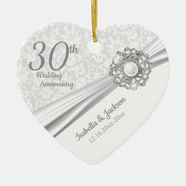 Beautiful 30th Pearl Jewel Anniversary Ceramic Tree Decoration (Front)