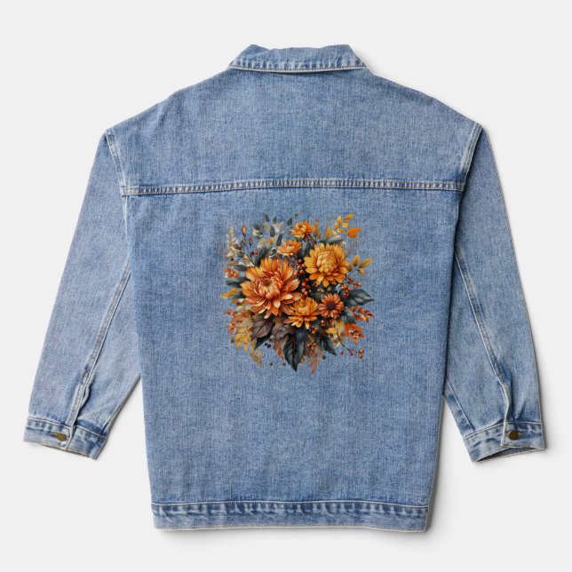 Beautiful 3D Autumn Flower  Denim Jacket (Back)