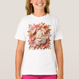 Beautiful 3D Paper Cut Easter Bunny with Floral Wr T-Shirt